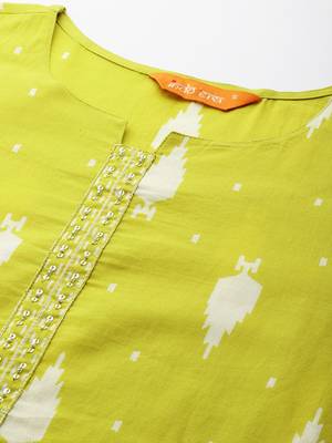 Geometric Printed Sequinned Cotton Kurta with Trousers & Dupatta 2