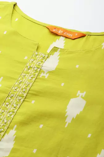 Geometric Printed Sequinned Cotton Kurta with Trousers & Dupatta