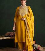 Ethnic Motifs Embroidered Kurta With Trousers & Dupatta