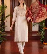 Women Ethnic Motifs Embroidered Thread Work Kurta with Trousers & With Dupatta