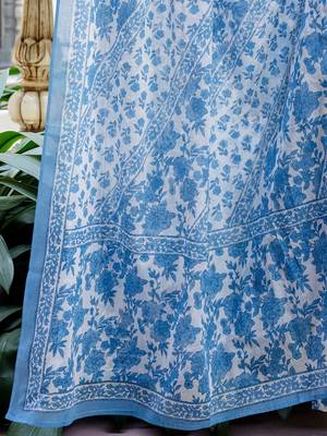 Women Floral Printed Panelled Beads and Stones Cotton Kurta with Trousers & With Dupatta 5