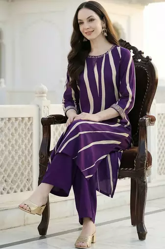 Women Printed Thread Work Kurta with Palazzos