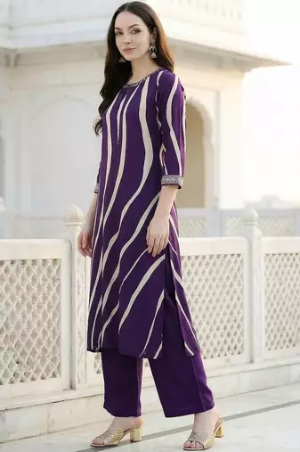 Women Printed Thread Work Kurta with Palazzos