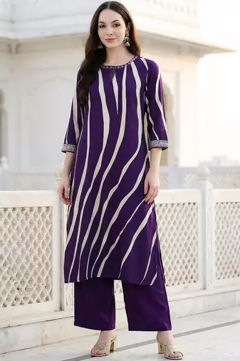 Women Printed Thread Work Kurta with Palazzos