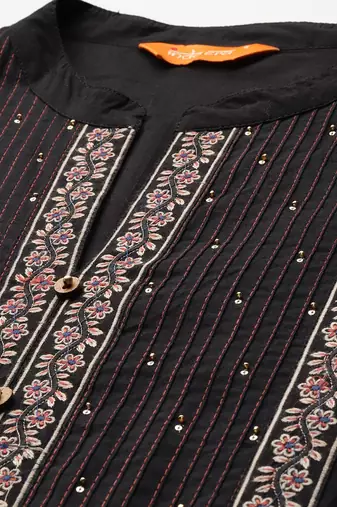 Floral Embroidered Thread Work Cotton Kurta with Trousers & Dupatta