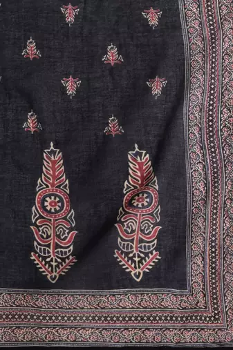 Floral Embroidered Thread Work Cotton Kurta with Trousers & Dupatta