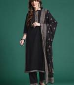 Floral Embroidered Thread Work Cotton Kurta with Trousers & Dupatta