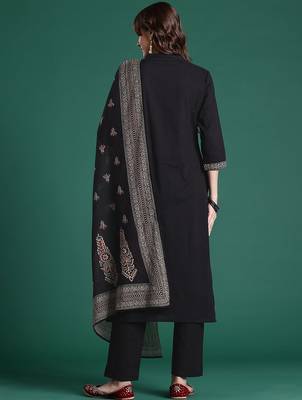 Floral Embroidered Thread Work Cotton Kurta with Trousers & Dupatta 7