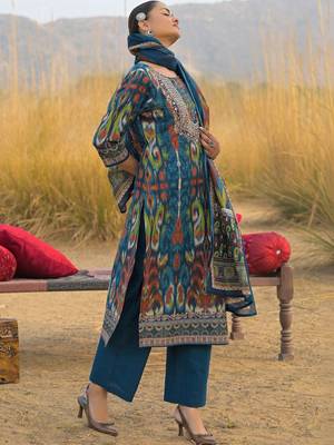 Women Ethnic Motifs Printed Mirror Work Cotton Kurta with Trousers & With Dupatta 4