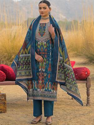 Women Ethnic Motifs Printed Mirror Work Cotton Kurta with Trousers & With Dupatta 6