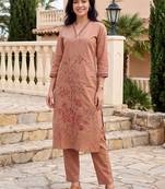 Women Ethnic Motifs Embroidered Thread Work Cotton Kurta with Trousers
