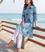 Women Printed Cotton Kurti with Trousers