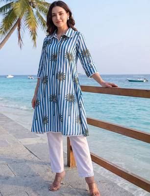 Women Printed Cotton Kurti with Trousers 6