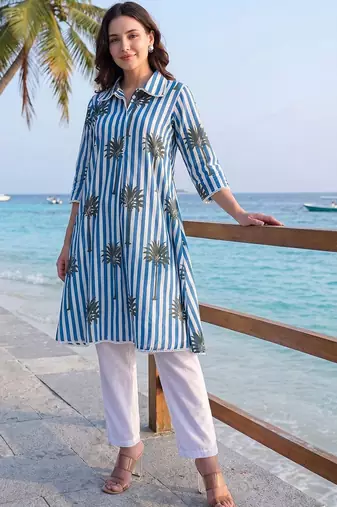 Women Printed Cotton Kurti with Trousers