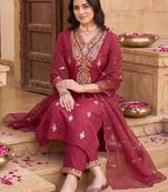 Women Ethnic Motifs Embroidered Kurta with Trousers & With Dupatta