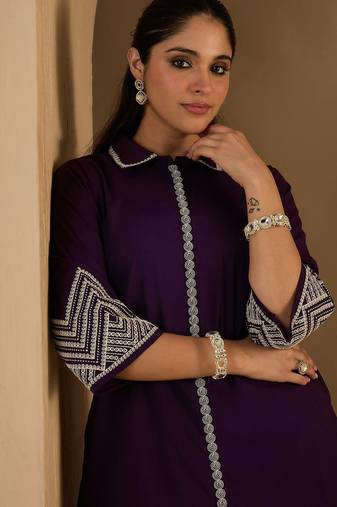 Women Ethnic Motifs Embroidered Cotton Kurta With Palazzos