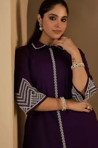 Women Ethnic Motifs Embroidered Cotton Kurta With Palazzos