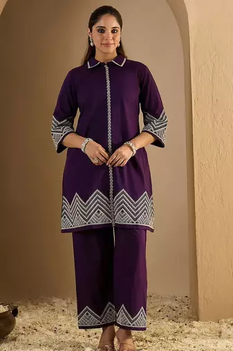 Women Ethnic Motifs Embroidered Cotton Kurta With Palazzos
