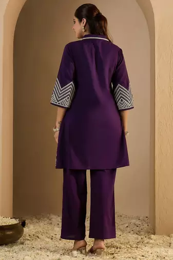 Women Ethnic Motifs Embroidered Cotton Kurta With Palazzos