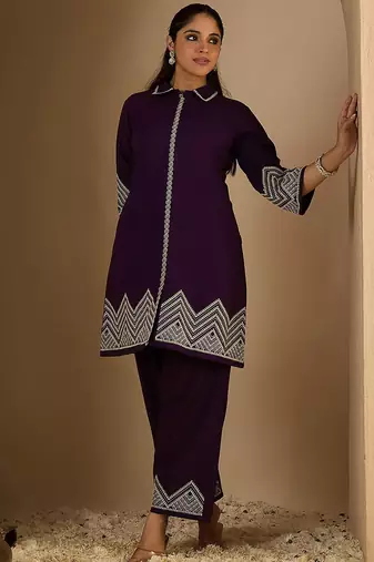 Women Ethnic Motifs Embroidered Cotton Kurta With Palazzos