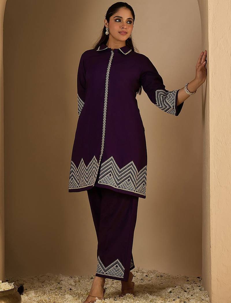 Women Ethnic Motifs Embroidered Cotton Kurta With Palazzos