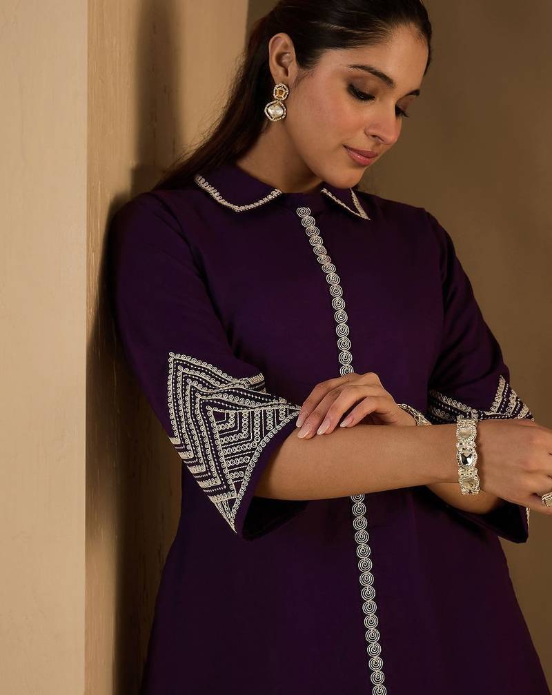 Women Ethnic Motifs Embroidered Cotton Kurta With Palazzos