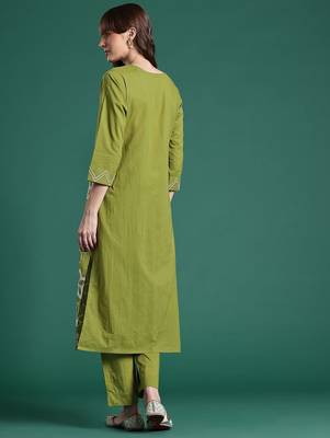 Floral Embroidered Thread Work Cotton Kurta & Trousers 6
