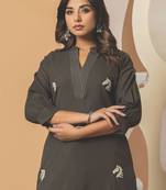 Women Animal Embroidered Thread Work Cotton Kurta with Palazzos