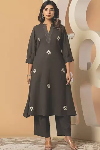 Women Animal Embroidered Thread Work Cotton Kurta with Palazzos