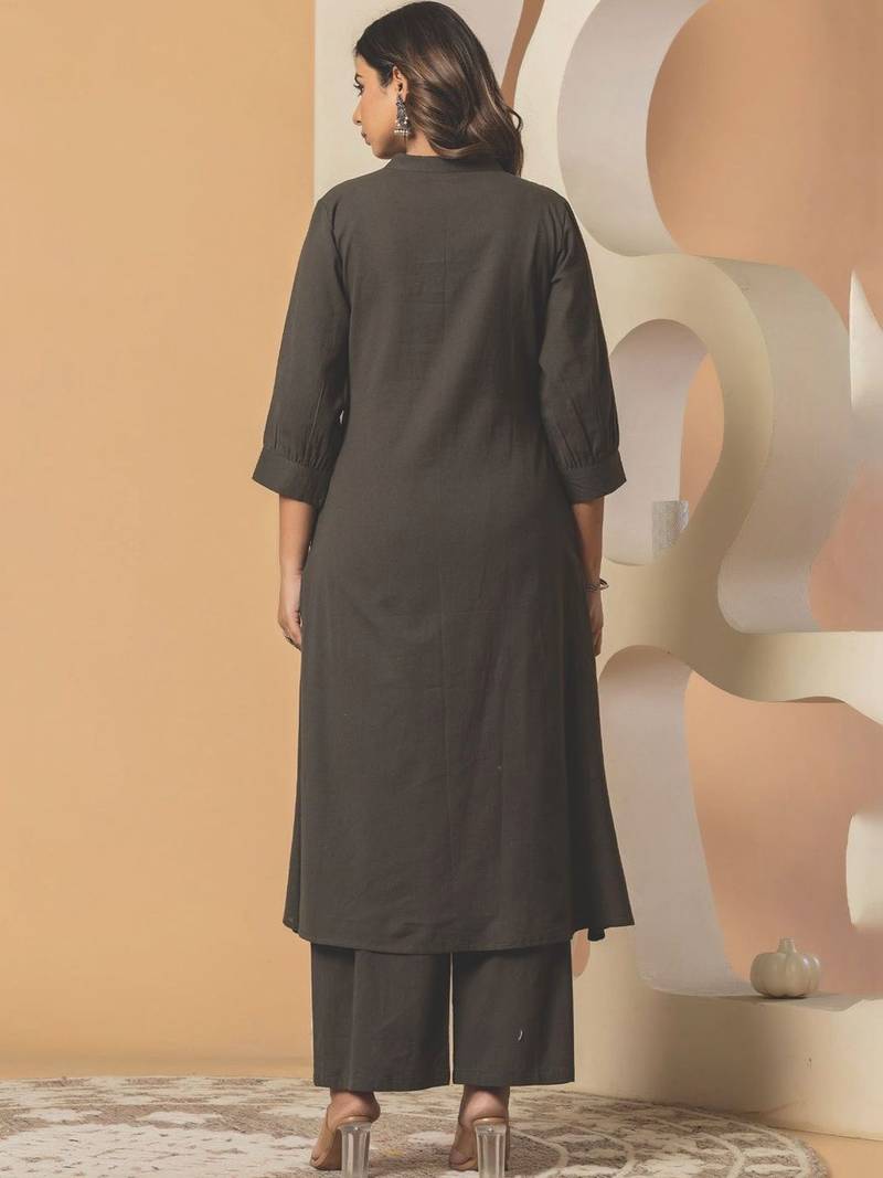 Women Animal Embroidered Thread Work Cotton Kurta with Palazzos