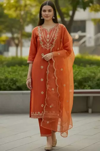 Women Ethnic Motifs Embroidered Thread Work Kurta with Trousers & With Dupatta