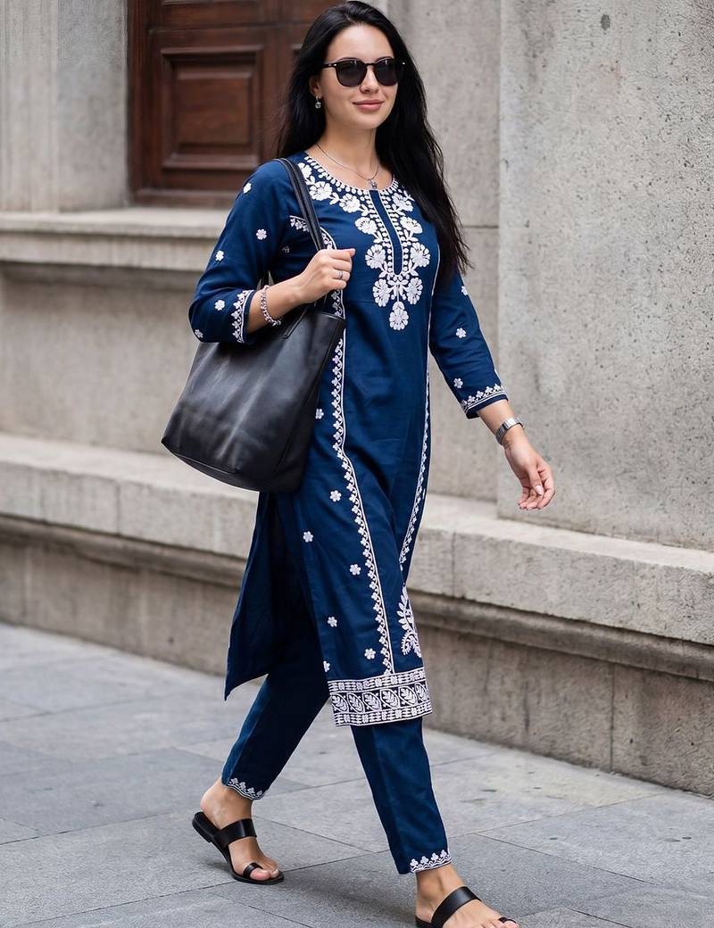 Women Ethnic Motifs Embroidered Thread Work Kurta with Trousers