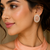 Gold Finish Peach Pear Stone Oval Halo CZ Earrings