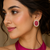 Gold finish royal ruby cz cluster statement earrings