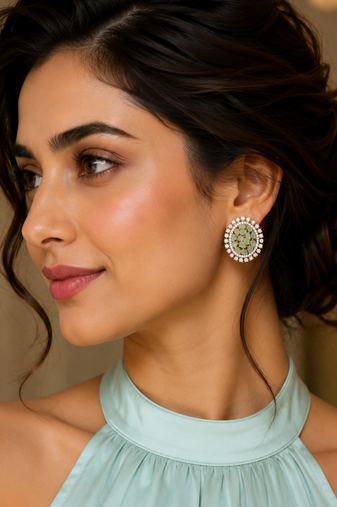 Gold finish premium mint halo cocktail cz earrings
