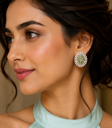 Gold finish premium mint halo cocktail cz earrings