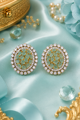 Gold finish premium mint halo cocktail cz earrings 2