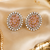 Gold Finish Peach Pear Stone Oval Halo CZ Earrings