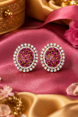 Gold finish royal ruby cz cluster statement earrings 3