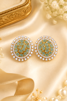 Gold finish premium mint halo cocktail cz earrings 3