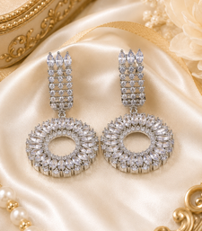 Rhodium Finish Luxury Circular Halo Crystal Drop Earrings