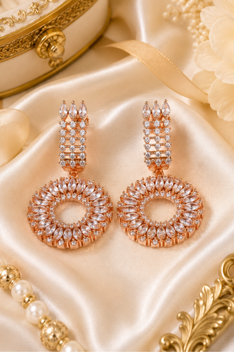 Rose gold circular crystal statement earrings