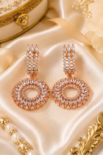 Rose gold circular crystal statement earrings