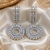 Rhodium Finish Luxury Circular Halo Crystal Drop Earrings