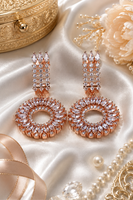 Rose gold circular crystal statement earrings 2