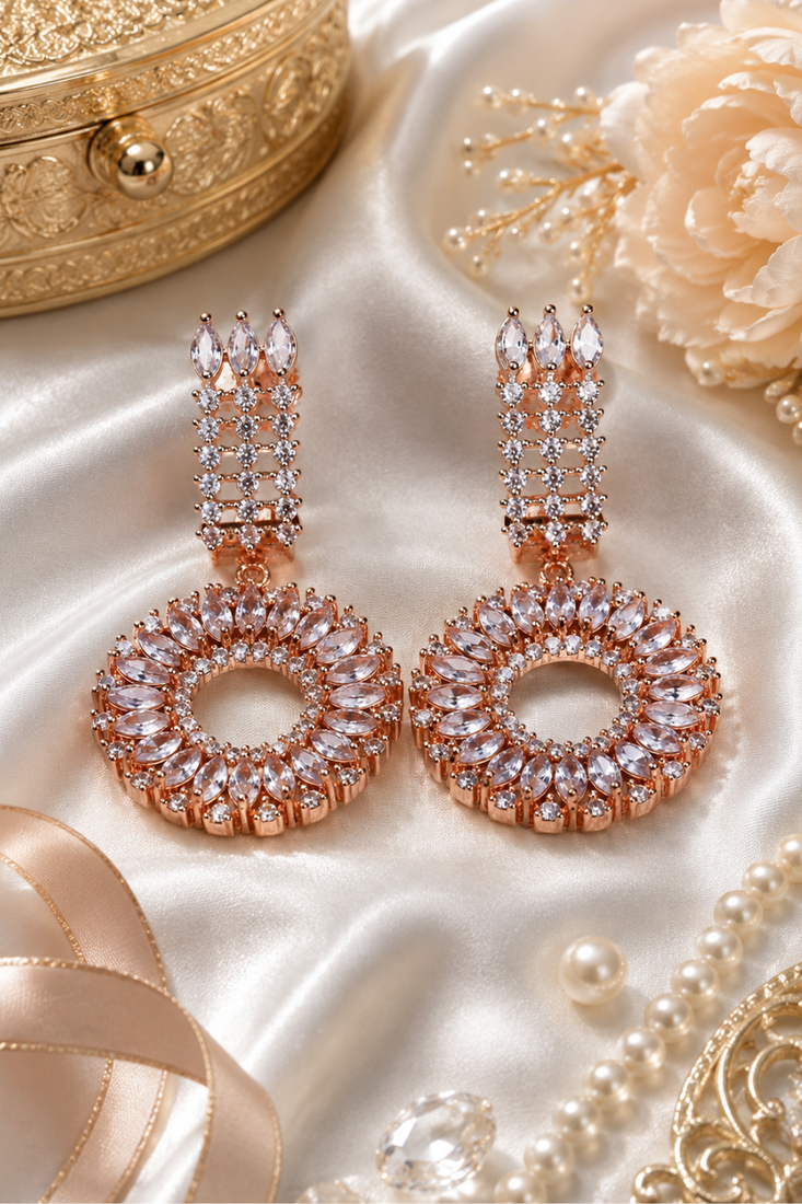 Rose gold circular crystal statement earrings