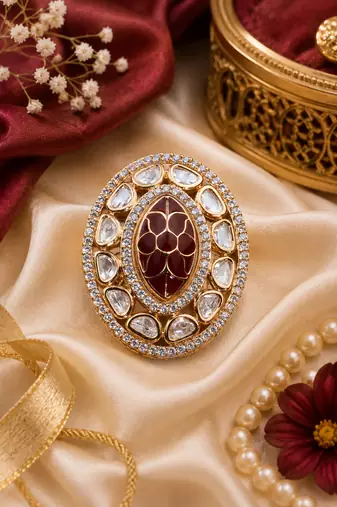 Heritage meenakari diamond work adjustable ring