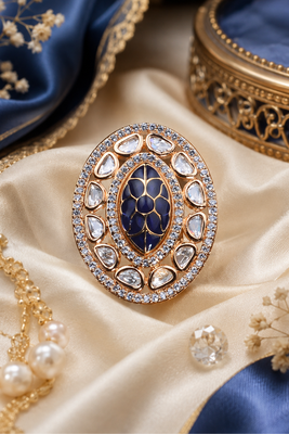 Luxe oval halo adjustable finger ring 1