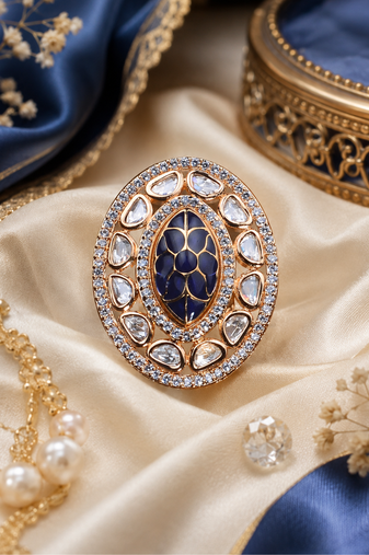 Luxe oval halo adjustable finger ring