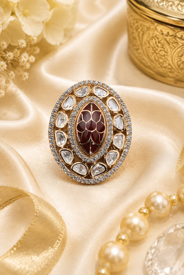 Heritage meenakari diamond work adjustable ring 2